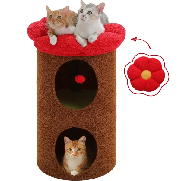 2-Story Cat Beds for Indoor Cats Large Cat House with Removable Flower Cat Bed, Cute Cat Cave Cat Hideaway Indoor Cat Condo - Image 9