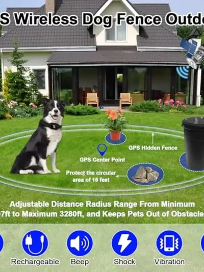 Wireless Pet Fence GPS System 2-in-1 Boundary & Obstacle Protection Range 97-3280ft