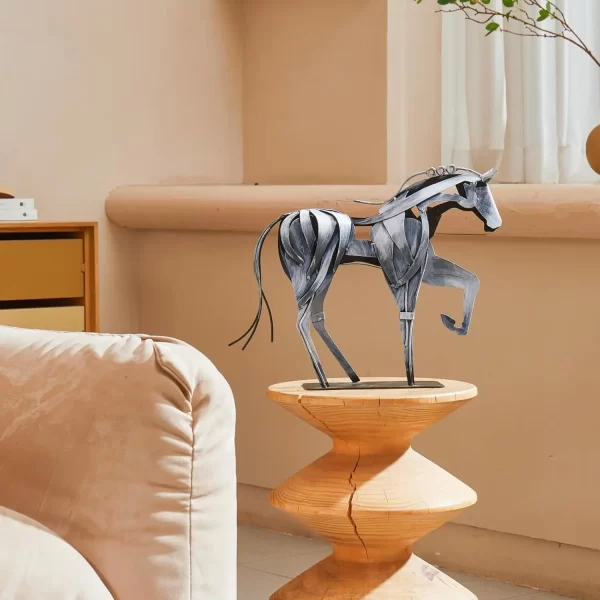Horse Statue-Unique Rustic Decor for Office&Home -Hand-Painted Metal Sculpture - Perfect Handicraft Gift for Horse Lovers (Grey) - Image 3