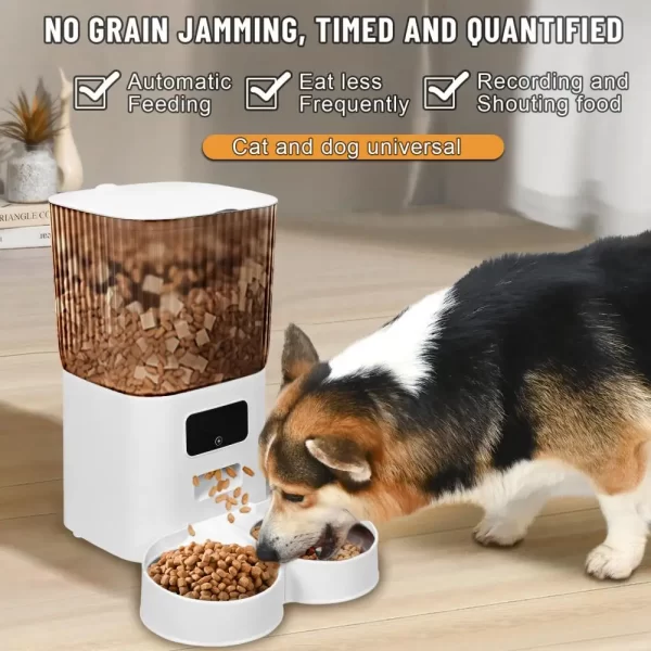 Smart Pet Feeder with Dual Bowls - 5L Transparent Storage, WiFi APP Control, Automatic Timed Dispensing for Cats & Dogs, Battery - Image 5