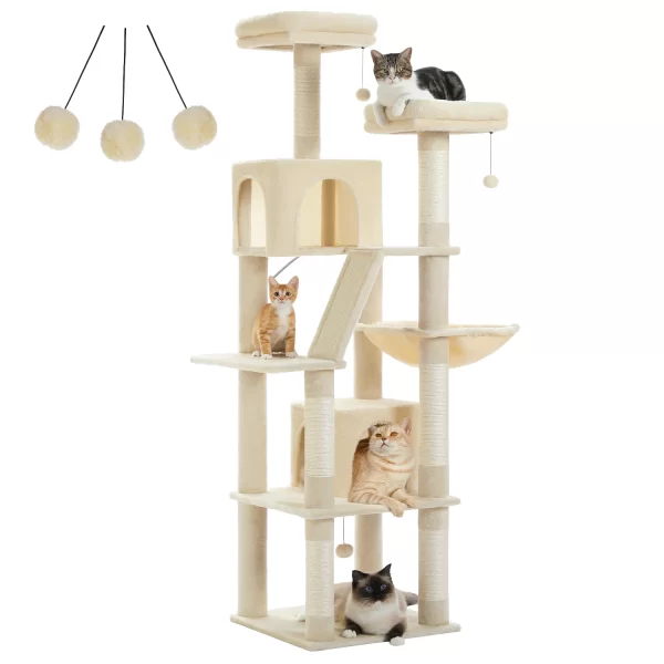 Large Cat Tree Tall Cat Tower for Indoor Cats Multi-Level Plush Cat Condo with Scratching Posts Scratching Boards - Image 12
