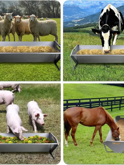 Heavy Duty 22 Gallon Capacity Livestock Trough, Galvanized Steel Sheep Feeder Trough for Horse, Goat, Sheep, Cattle, Cow, Alpaca