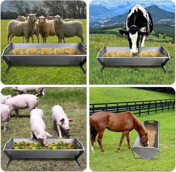 Heavy Duty 22 Gallon Capacity Livestock Trough, Galvanized Steel Sheep Feeder Trough for Horse, Goat, Sheep, Cattle, Cow, Alpaca