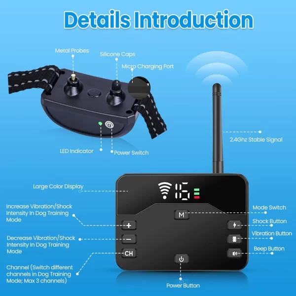 Wireless Dog Fence, Electric Fence for 2 Dogs Shocks Training Collar Remote 2-in-1, Wireless Pet Containment System - Image 5