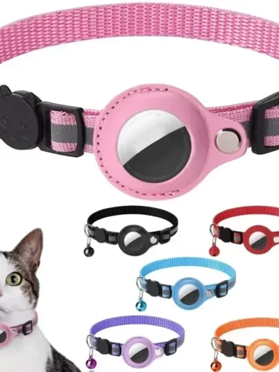 Anti-Lost Cat Collar for Airtag GPS Tracker Protective Case With Bell Reflective (AIr tag available for purchase separately)