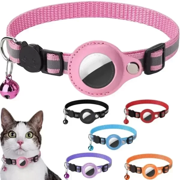 Anti-Lost Cat Collar for Airtag GPS Tracker Protective Case With Bell Reflective (AIr tag available for purchase separately)