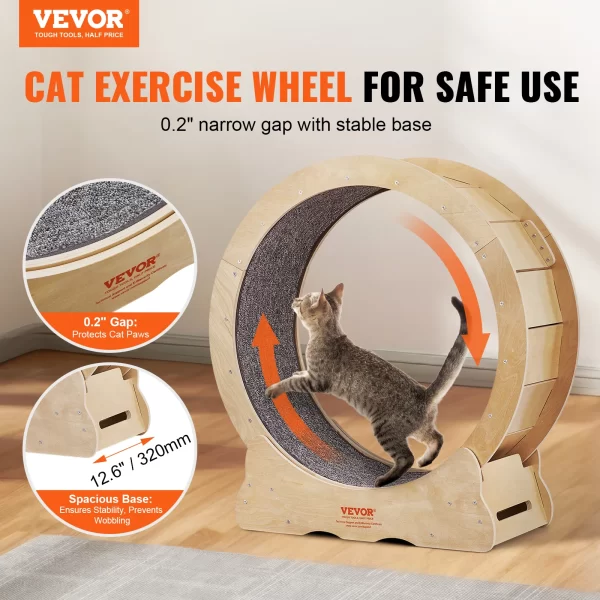 VEVOR Cat Exercise Wheel Natural Wood Silent Running Toy Treadmill Roller Wheel with Detachable Carpet for Most Cats Pet Fitness - Image 2