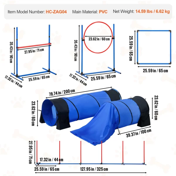VEVOR Dog Agility Training Equipment 4 PCS Set with Adjustable High Hurdles 6 Weave PolesJump Ring Square Pause Box Whistle - Image 10