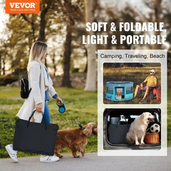 44'' Portable Foldable Pet Playpen - Waterproof for indoor/Outdoor Dog Crate with Removable Zipper for Dogs, Cats & Puppies