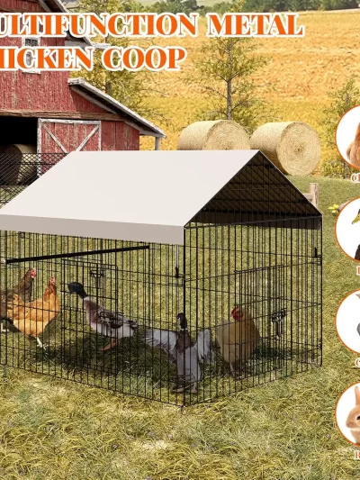 Metal Chicken Coop, Metal Chicken Cage For Outdoor Backyard Farm Rabbit Duck, Portable Poultry Cage, Chicken Run For Yard