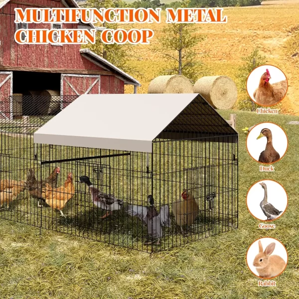 Metal Chicken Coop, Metal Chicken Cage For Outdoor Backyard Farm Rabbit Duck, Portable Poultry Cage, Chicken Run For Yard
