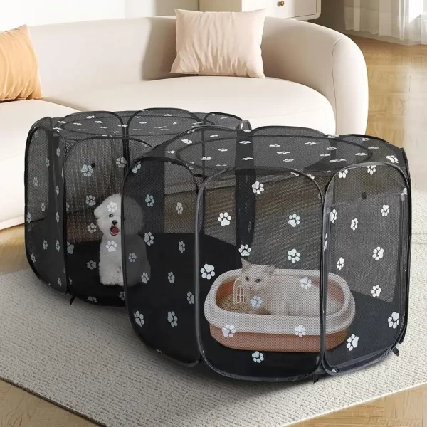 2-in-1 Pet Playpen Portable Dog Cat Tent Playpen Foldable Indoor Outdoor with Leakproof Pads Easy Access Puppies Kittens - Image 2