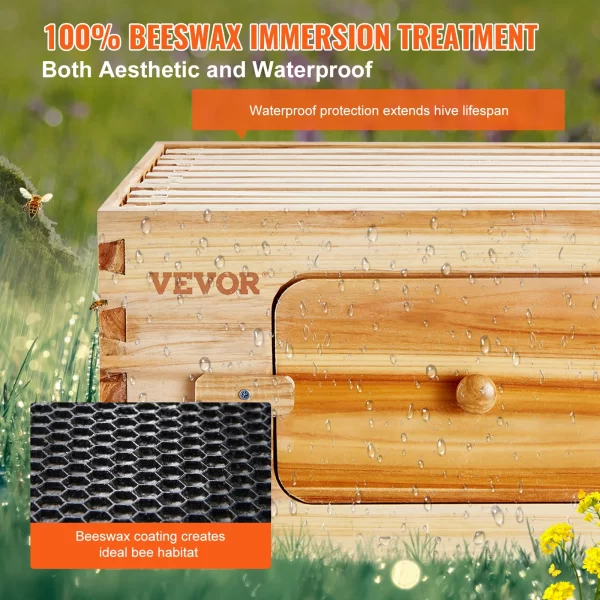 VEVOR Bee Hive Deep Box Starter Kit 100% Beeswax Coated Natural Cedar Wood Langstroth Beehive Kit Transparent Acrylic - Image 2