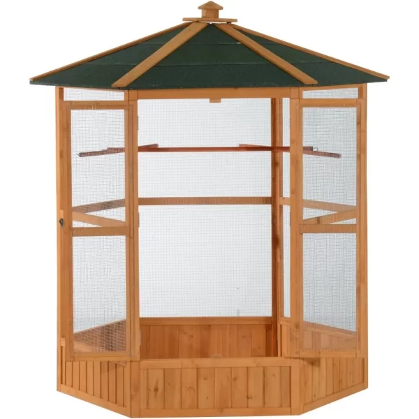 Large Wooden Hexagonal Outdoor Aviary Flight Bird Cage with Covered Roof - Image 2