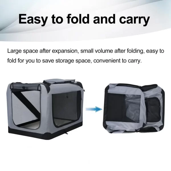 Folding Pet Crate with Breathable Mesh Door Window, Portable Indoor Outdoor Travel Collapsible Pet Cage, Large Capacity - Image 5