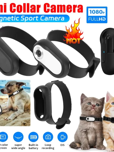 HD 1080P Dog Tracker Collar No WiFi Needed Dog Cat Pet Camera Collar Nanny Camera Video Records with 32G Card for Indoor/Outdoor