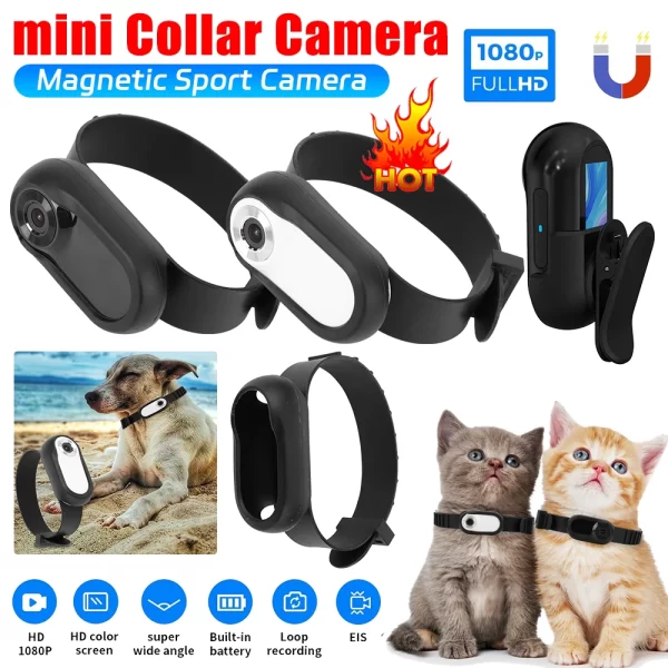 HD 1080P Dog Tracker Collar No WiFi Needed Dog Cat Pet Camera Collar Nanny Camera Video Records with 32G Card for Indoor/Outdoor