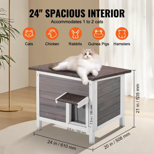 VEVOR Outdoor Cat House Weatherproof, Feral Cat Shelter for Cats Outdoor Wooden Cat Rabbit House with All-Round Foam Insulated - Image 6