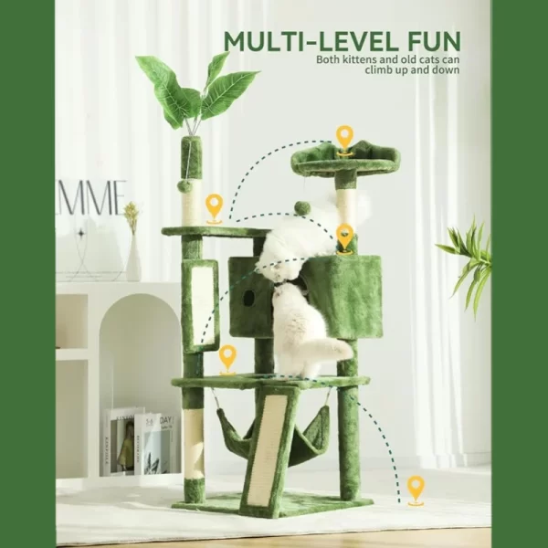 HOOPET Indoor Cat Tree Tower With Scratching Board Spacious Plush Perch and Interactive Hanging Ball Ideal For Multi-Cat Family - Image 3