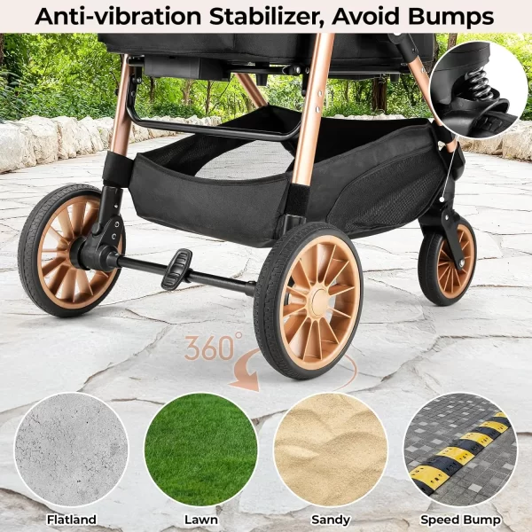 360° Rubber Wheels and Shock Absorption Dog Buggy Stroller Box Can Be Attached in Car, Transport Foldable Pet Stroller Max.40 kg - Image 2