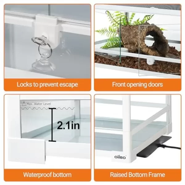 36 Gallon Reptile Tank Enclosure Tempered Glass Terrarium Lizards Amphibians Front Opening Security Lock Design - Image 6