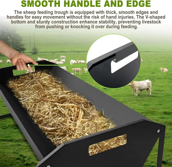 Heavy Duty 22 Gallon Capacity Livestock Trough, Galvanized Steel Sheep Feeder Trough for Horse, Goat, Sheep, Cattle, Cow, Alpaca - Image 5