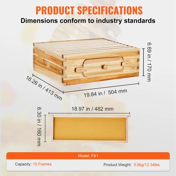 VEVOR Bee Hive Deep Box Starter Kit 100% Beeswax Coated Natural Cedar Wood Langstroth Beehive Kit Transparent Acrylic - Image 10