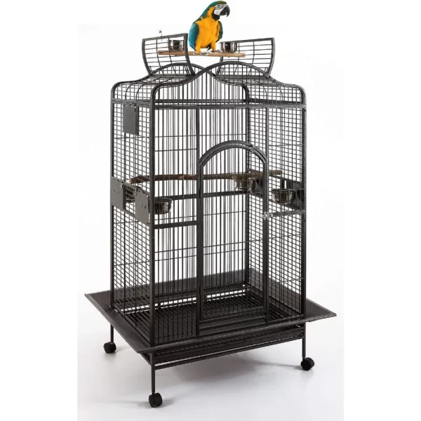 Extra Large Wrought Iron Open/Close Play Top Bird Parrot Cage, Include Metal Seed Guard Solid Metal Feeder Nest Doors