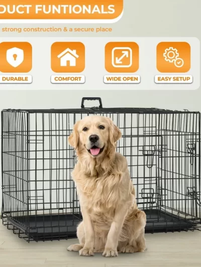 Large Dog Crate Kennel for Medium Large Dogs Metal Dog Cage Double-Door Folding Travel Indoor Outdoor Puppy Playpen