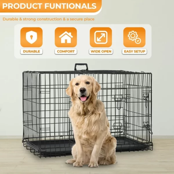 Large Dog Crate Kennel for Medium Large Dogs Metal Dog Cage Double-Door Folding Travel Indoor Outdoor Puppy Playpen