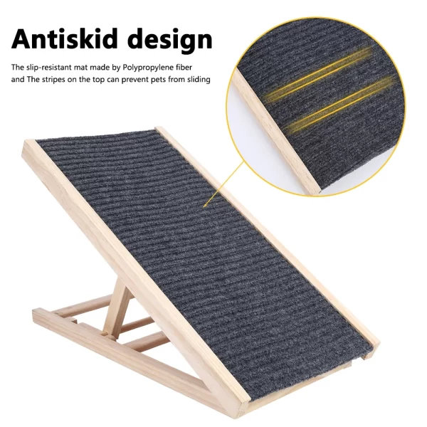 Pet Dog Ramp Ladder Natural Pine Wooden Lightweight Folding Anti-skid Adjustable 2 Height Climbing Ladder - Image 4