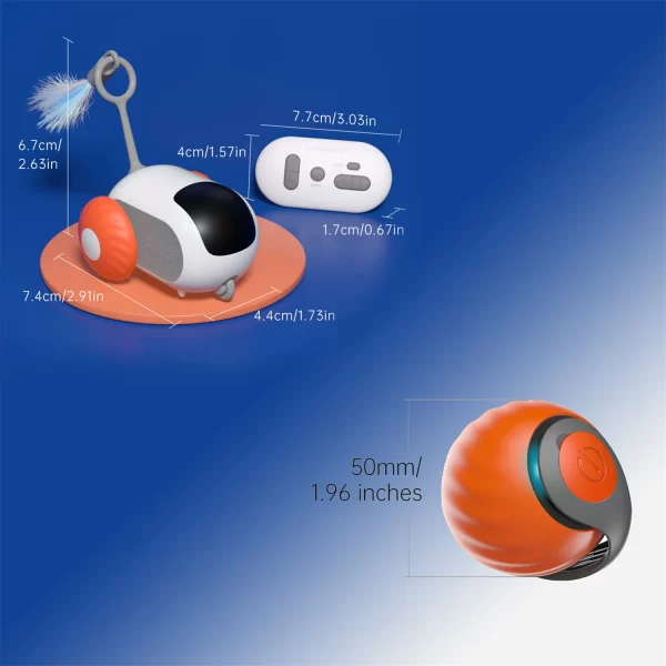 1pc Interactive Automatic Remote Control Cat Mice Car Toy and 1pc Smart Electric Moving Speedy Cat Ball Toy with Feather Tail - Image 6
