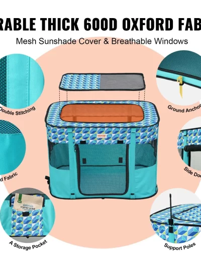 Foldable Pet Playpen, 32'' x 24'' x 22'' Portable Dog Playpen, Crate Kennel for Puppy, Dog, Cat, Waterproof 600D Oxford Cloth,