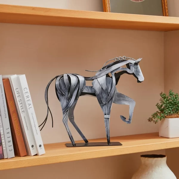 Horse Statue-Unique Rustic Decor for Office&Home -Hand-Painted Metal Sculpture - Perfect Handicraft Gift for Horse Lovers (Grey) - Image 5