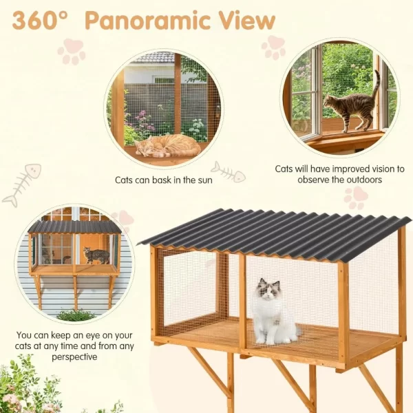 Cat Catio, Wall-Mounted Window Enclosure for Indoor Cats, Expandable Wooden Small Pet Perch House - Image 3