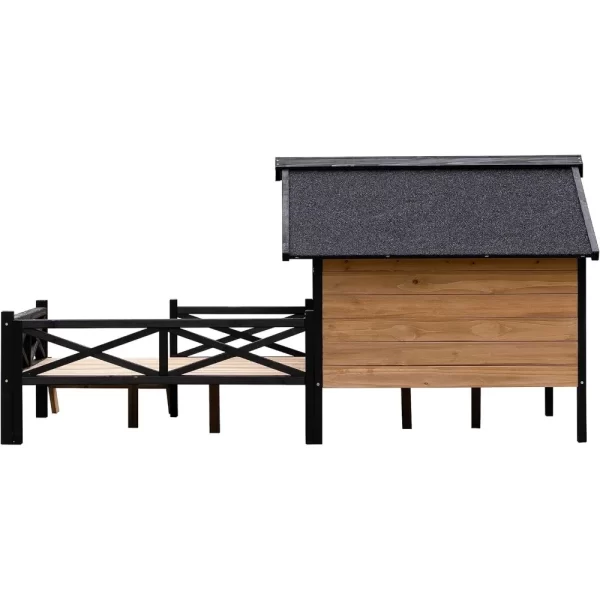 Outdoor Large Kennel Dog Crate - Wooden House with Window Cabin House Style Wooden Dogs Kennel with Porch Patio  Bed - Image 4