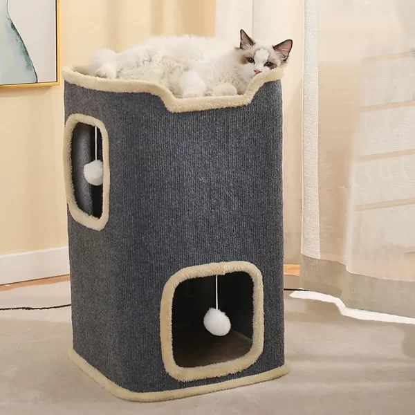 2-Layer Cat House Cat Cave for Indoor Cats Rectangular Cat House Hanging Toy Indoor - Image 7