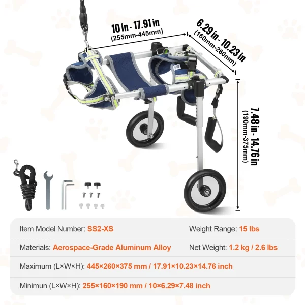 VEVOR 2 Wheels Dog Wheelchair for Back Legs Pet Wheelchair Dog Cart/Wheelchair for Injured Disabled Paralysis Hind Limb Weak Pet - Image 10