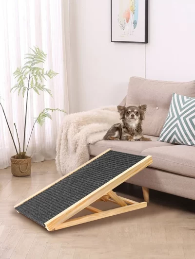 Pet Dog Ramp Ladder Natural Pine Wooden Lightweight Folding Anti-skid Adjustable 2 Height Climbing Ladder