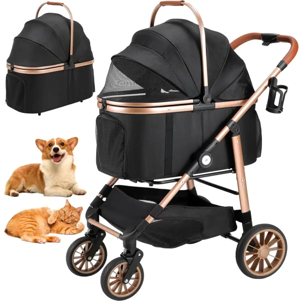 360° Rubber Wheels and Shock Absorption Dog Buggy Stroller Box Can Be Attached in Car, Transport Foldable Pet Stroller Max.40 kg - Image 3