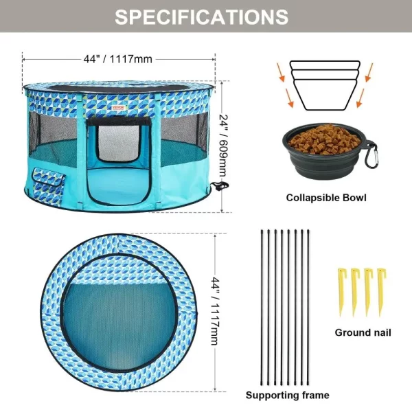 44'' Portable Foldable Pet Playpen - Waterproof for indoor/Outdoor Dog Crate with Removable Zipper for Dogs, Cats & Puppies - Image 6