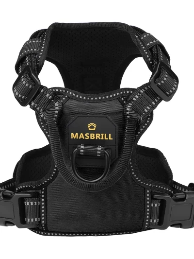 MASBRILL Dog Harness No Pull Nylon Adjustable Reflective Dog Vest Harness 2 Metal Leash Hooks Easy Control Handle Walking