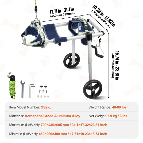 VEVOR 2 Wheels Dog Wheelchair for Back Legs Pet Wheelchair Dog Cart/Wheelchair for Injured Disabled Paralysis Hind Limb Weak Pet - Image 8