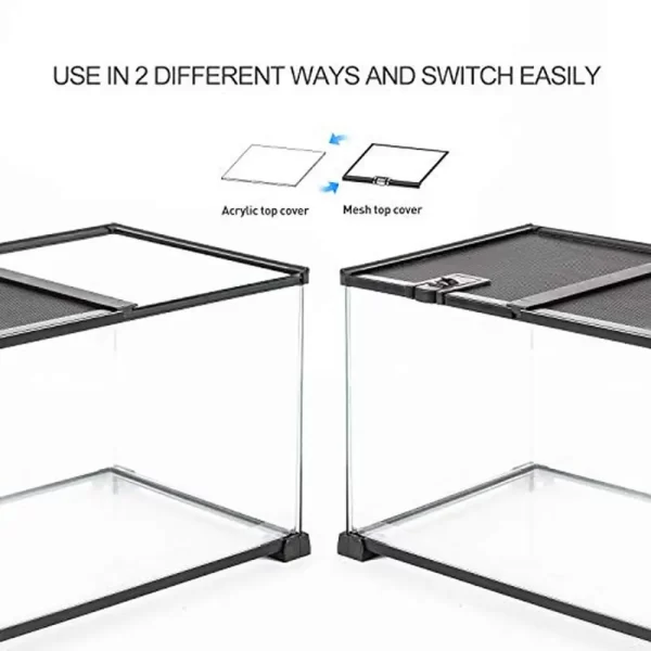 20 Gallon Dual Top Sliding Reptile Glass Terrarium Easy Clean Tank Snake Hamster Hedgehog Patented Design Waterproof PVC Tray - Image 5