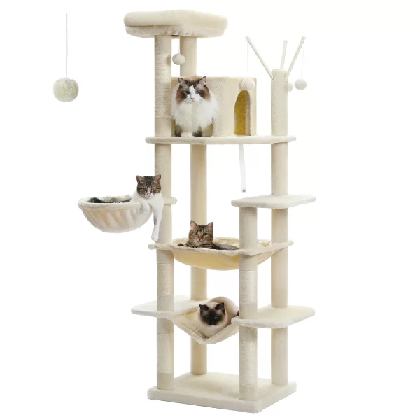 Large Cat Tree Tall Cat Tower for Indoor Cats Multi-Level Plush Cat Condo with Scratching Posts Scratching Boards - Image 7