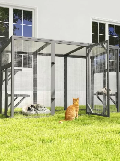 Outdoor Catio Enclosure, Cat Houses for Outdoor Cats Weatherproof, 71" Large Catio for Multiple Cats, Walk in Cat Condo Window
