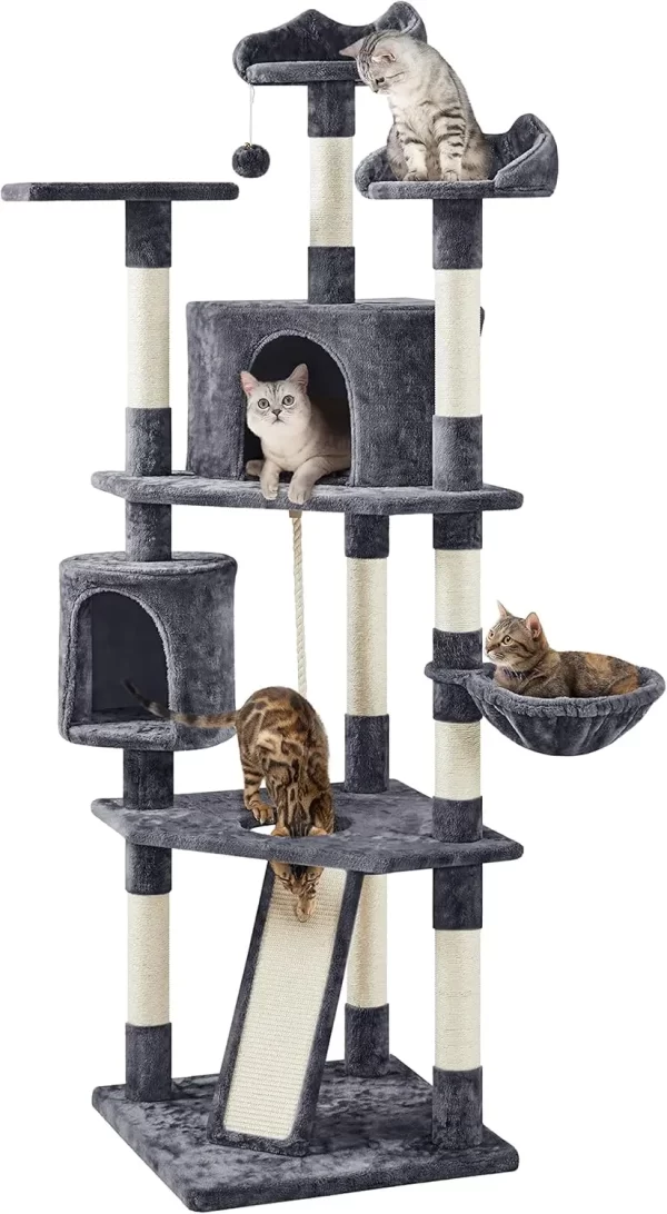 Cat Trees Indoor Cat Tower with Sisal-Covered Scratching Posts, Plush Perches and Condo for Kittens, Cats and Pets - Dark Gray - Image 8