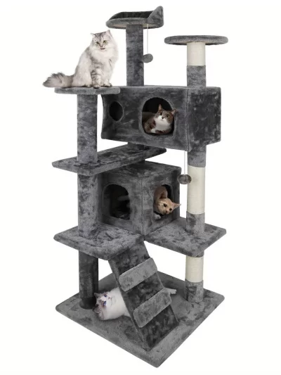Grey/Beige/Blue/Brown 53 inch Cat Tree Tower Activity Center Playhouse Apartment