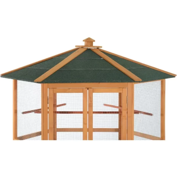 Large Wooden Hexagonal Outdoor Aviary Flight Bird Cage with Covered Roof - Image 3