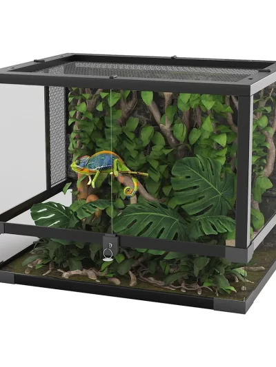 Reptile Glass Terrarium with Top & Side Screen Ventilation Reptile Terrarium, Double Hinge Door Anti Escape Reptile Tank